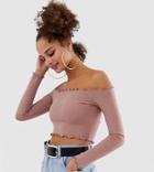 Collusion Ribbed Off Shoulder Top-pink