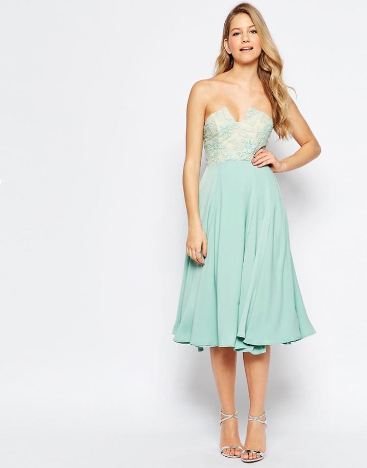 Jarlo Violetta Midi Dress With Lace Bust Detail - Mint