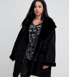 Religion Plus Oversized Aviator Jacket With Faux Fur Collar - Black