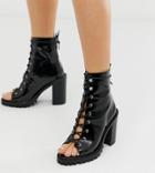 Asos Design Wide Fit Emma Peep Toe Chunky Lace Up Boots In Black - Black