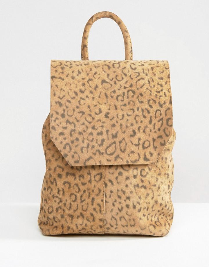 Asos Mini Suede Leopard Print Backpack - Multi