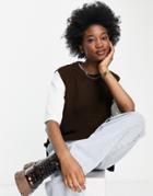 New Look Longline Knit Sweater Vest In Chocolate-brown