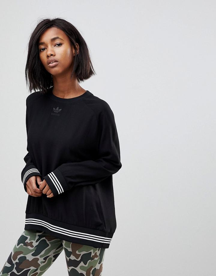 Adidas Originals Black Sweatshirt With Three Stripe Trim - Black