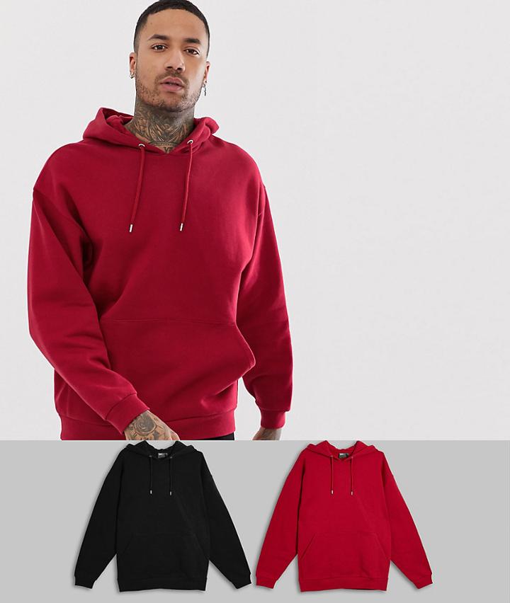 Asos Design Oversized Hoodie 2 Pack Red/black - Multi