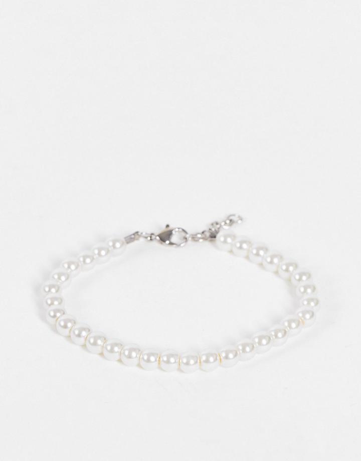 Asos Design Festival 6mm Faux Pearl Beaded Bracelet In White-multi