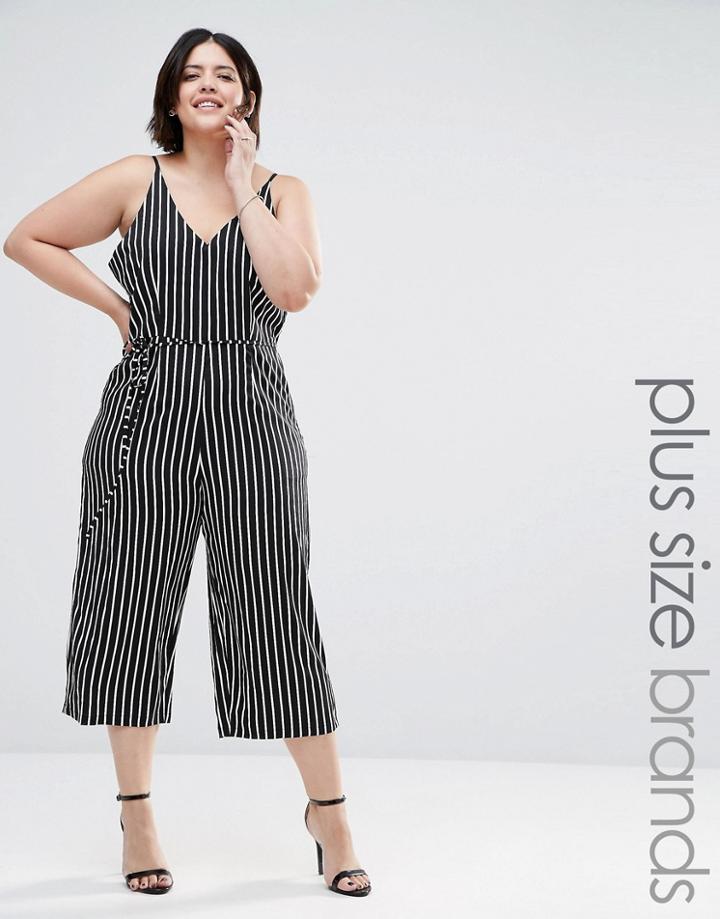 Ax Paris Plus Jumpsuit In Stripe - Black