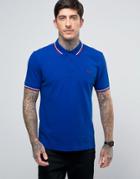 Fred Perry Slim Pique Polo Shirt Twin Tipped In Regal Blue - Blue