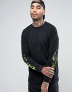 Asos Oversized Long Sleeve T-shirt With Fire Sleeve Print - Black