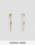 Asos Gold Plated Sterling Silver Bar & Chain Stud Earrings - Gold