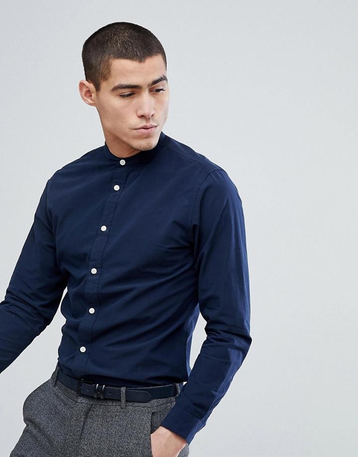 Selected Homme Slim Grandad Shirt - Navy