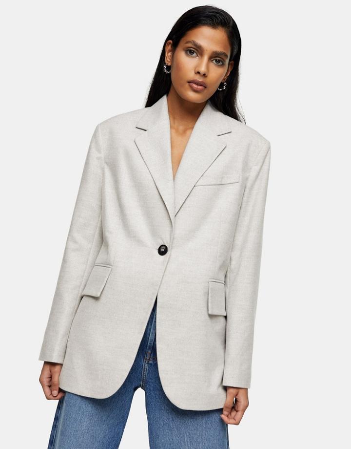 Topshop Flannel Blazer In Gray-grey