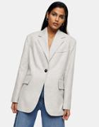 Topshop Flannel Blazer In Gray-grey
