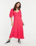 Ghost Alice Crepe Lemon Print Midi Dress-pink