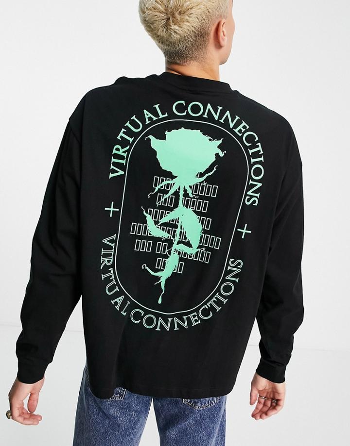 Asos Design Skater Fit Long Sleeve T-shirt In Black With Back Print
