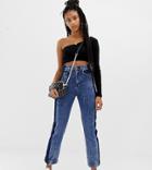 Collusion Straight Leg Jeans In Acid Wash With Contrast Panel - Blue