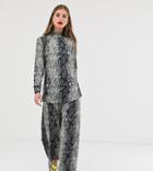 Verona High Neck Long Sleeved Two-piece Top In Python Print - Gray