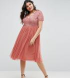 Maya Plus Sequin Embellishment Midi Dress With Tulle Skirt - Pink