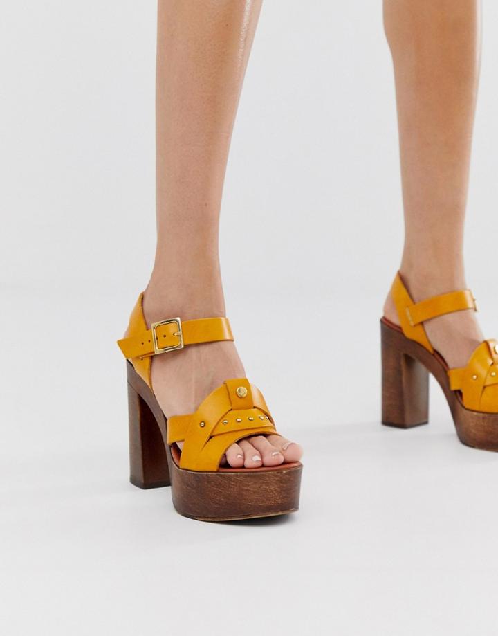 River Island Platform Heeled Sandals In Yellow