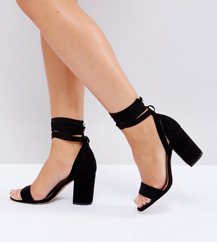 Asos Design Wide Fit Howling Tie Leg Heeled Sandals - Black