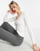Asos Design Sweater With Scoop Neck With Rib Bust Detail In White