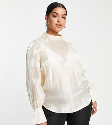 Pretty Lavish Curve High Neck Organza Blouse In Champagne Metallic-white