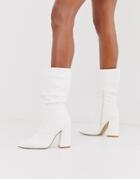 Truffle Collection Slouch Knee Boots In White With Block Heel