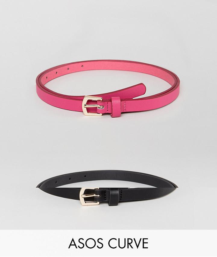 Asos Curve 2 Pack Hot Pink And Black Waist & Hip Belts - Multi