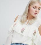 Koko Cold Shoulder Ruffle Top With Embroidery - Cream