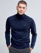 Farah Sweater In Merino Wool With Roll Neck In Slim Fit Blue - Blue