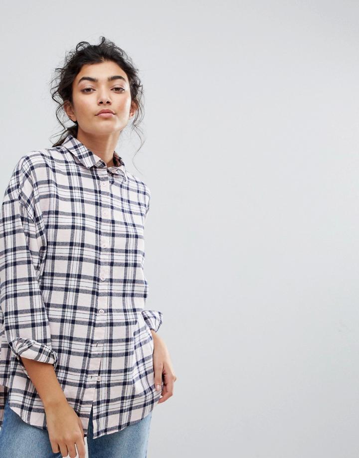 Asos Oversized Boyfriend Shirt In Blush Check - Multi