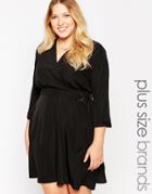 Yumi Plus Size Wrap Dress With D Ring - Black