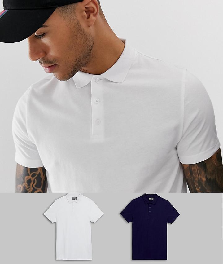 Asos Design 2 Pack Jersey Polo Save - Multi