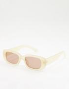 Asos Design Mid Rectangle Sunglasses In Yellow With Tinted Lens