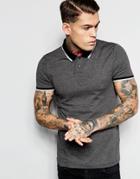 Asos Muscle Jersey Polo With Contrast Collar In Charcoal - Charcoal Marl