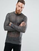 Asos Sheer Stripe Sweater In Charcoal - Gray