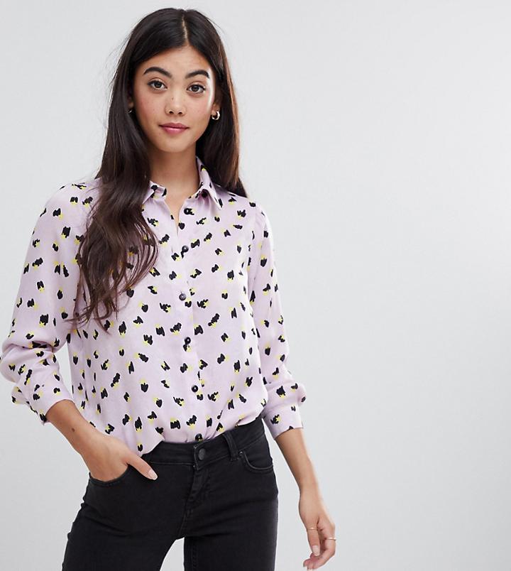 Asos Design Petite Satin Shirt In Star Print - Multi