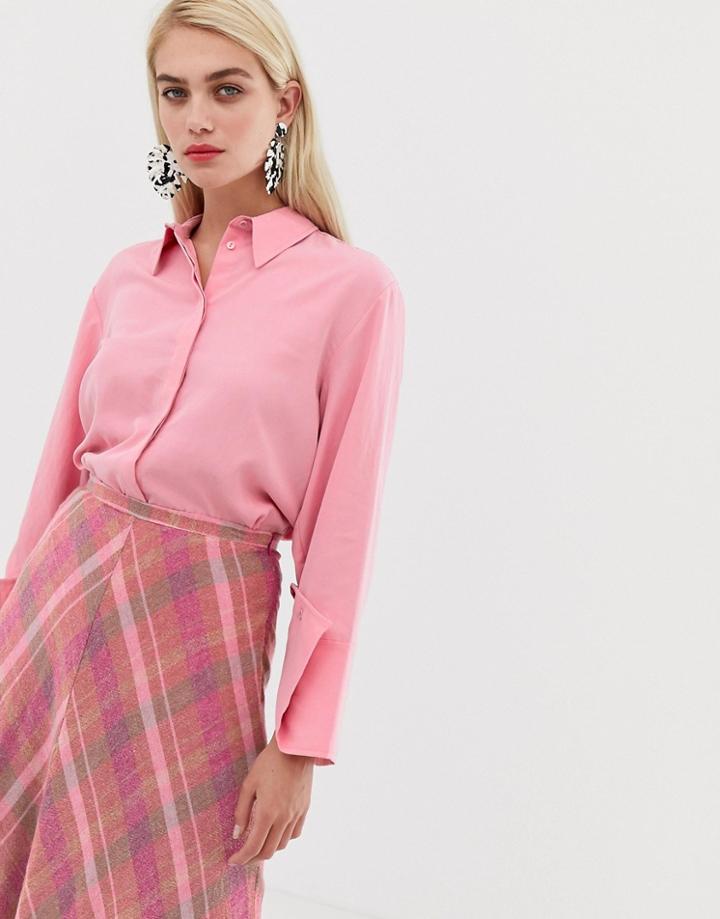Mango Concealed Button Shirt In Pink - Pink