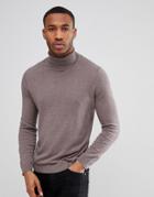 Asos Cotton Roll Neck Sweater In Brown - Green