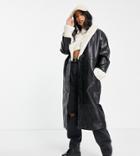 Missguided Petite Sherpa Paneled Faux Leather Coat In Black