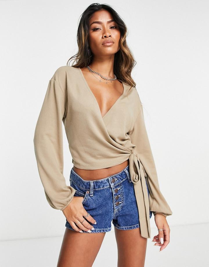 Vero Moda Long Sleeve Wrap Top In Silver