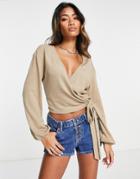 Vero Moda Long Sleeve Wrap Top In Silver