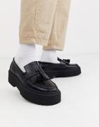 Asos Design Loafers In Black Faux Leather With Chunky Sole And Tassel