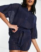 4th & Reckless Henrique Open Knit Beach Shorts In Navy - Part Of A Set