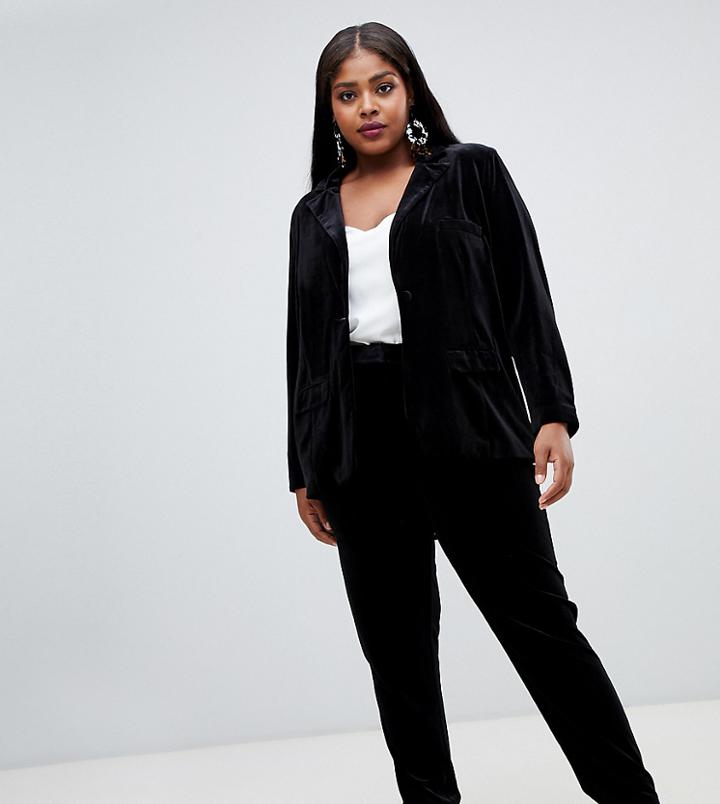 Fashion Union Plus Slim Velvet Pants Two-piece - Black