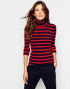 Selected Mifa Knitted Rollneck Top - Pompeian Red Stripe