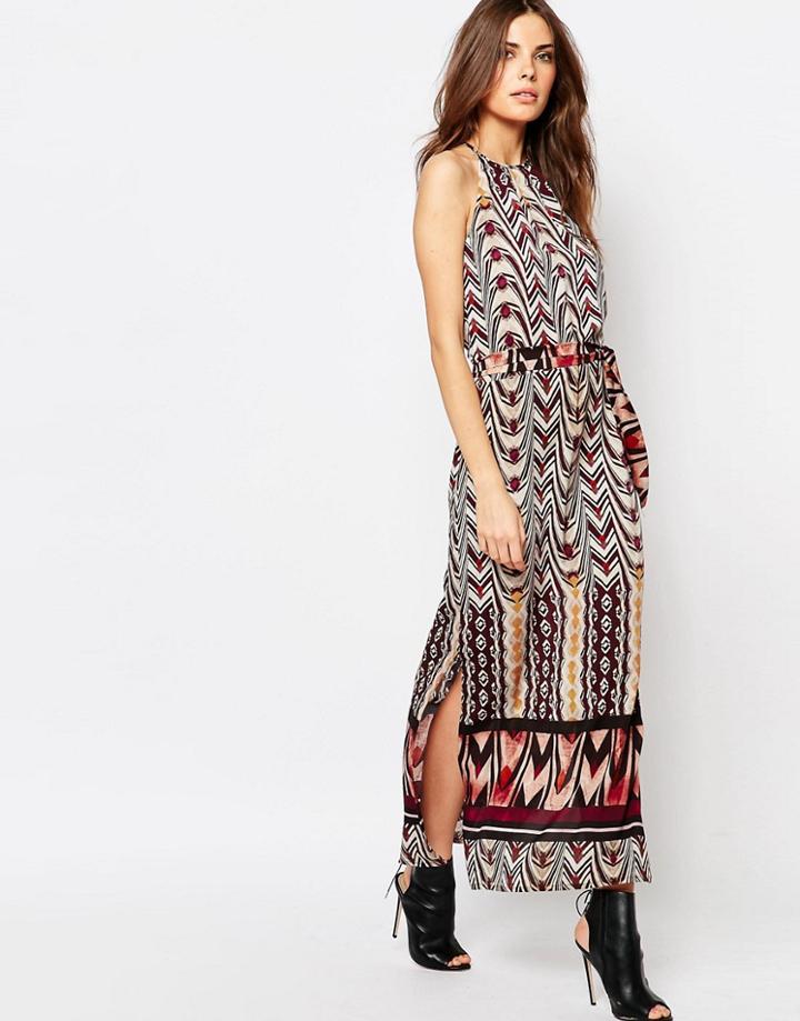 Sisley Printed Maxi Dress With Belt - Multi