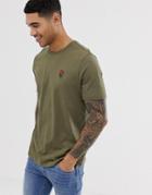 River Island T-shirt With Rose Embroidery In Khaki-green