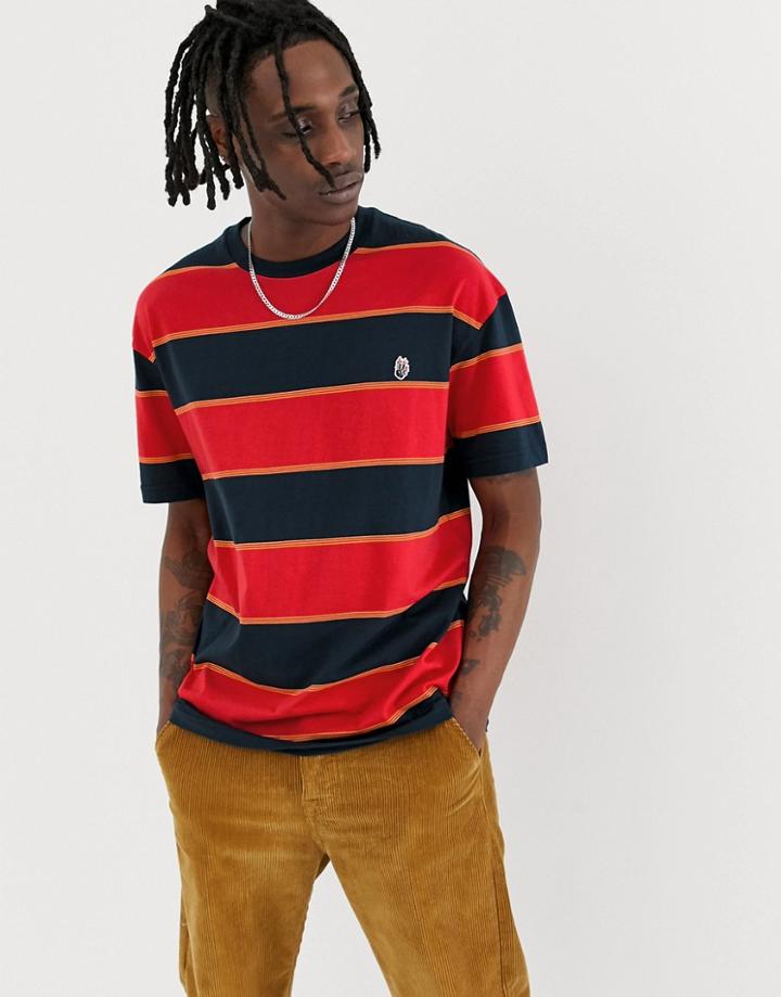 Globe Frenzy Striped T-shirt In Red And Navy - Navy