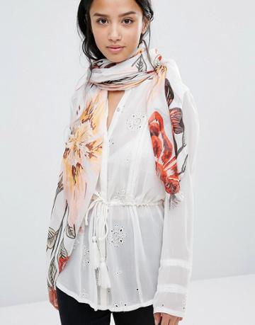 Alice Hannah Bold Graphic Floral Scarf - White