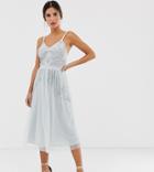 Maya Plunge Front Embellished Cami Strap Midi Dress In Ice Blue - Blue